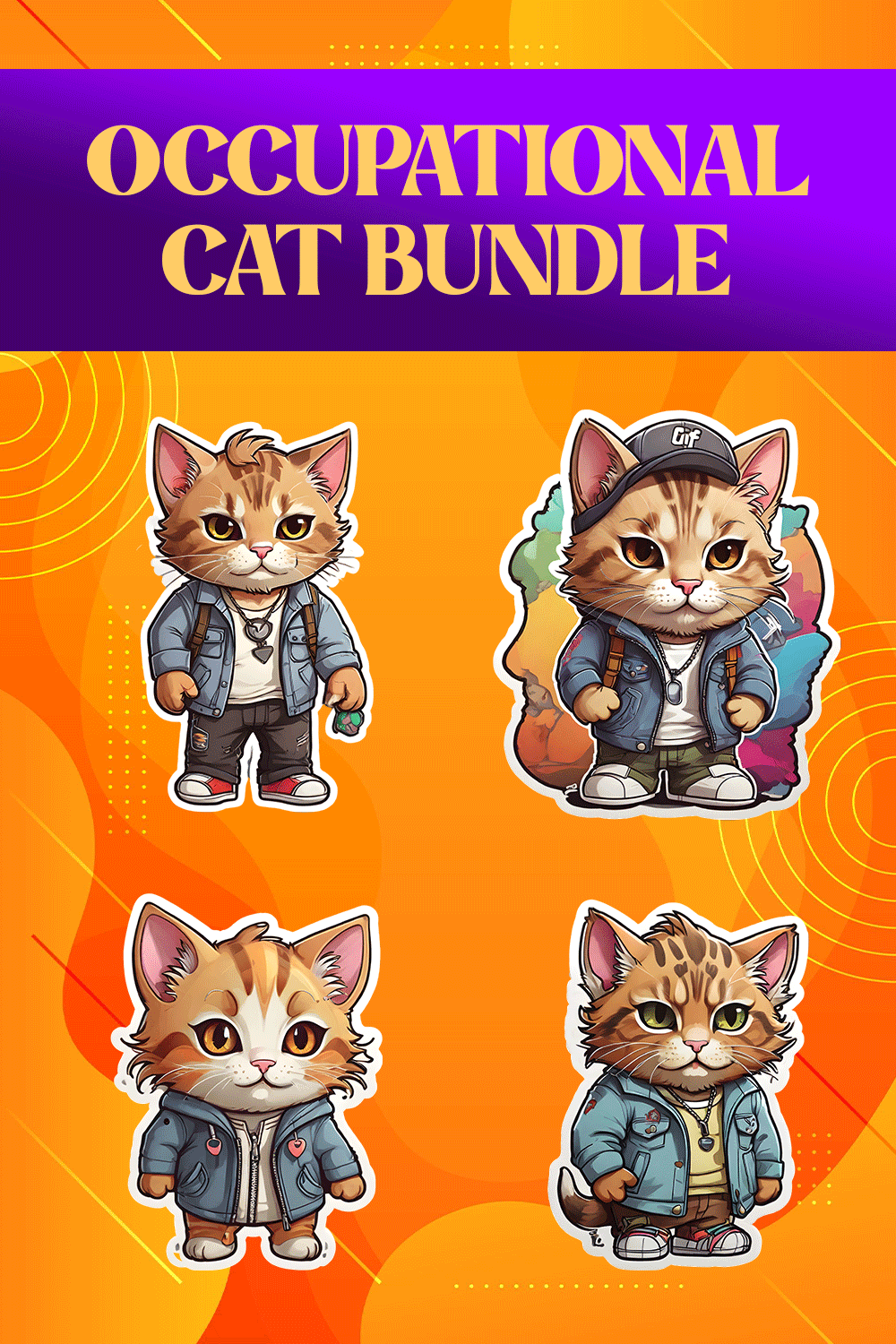 Cute GTA Stylish Cat Stickers PNG’s pinterest preview image.