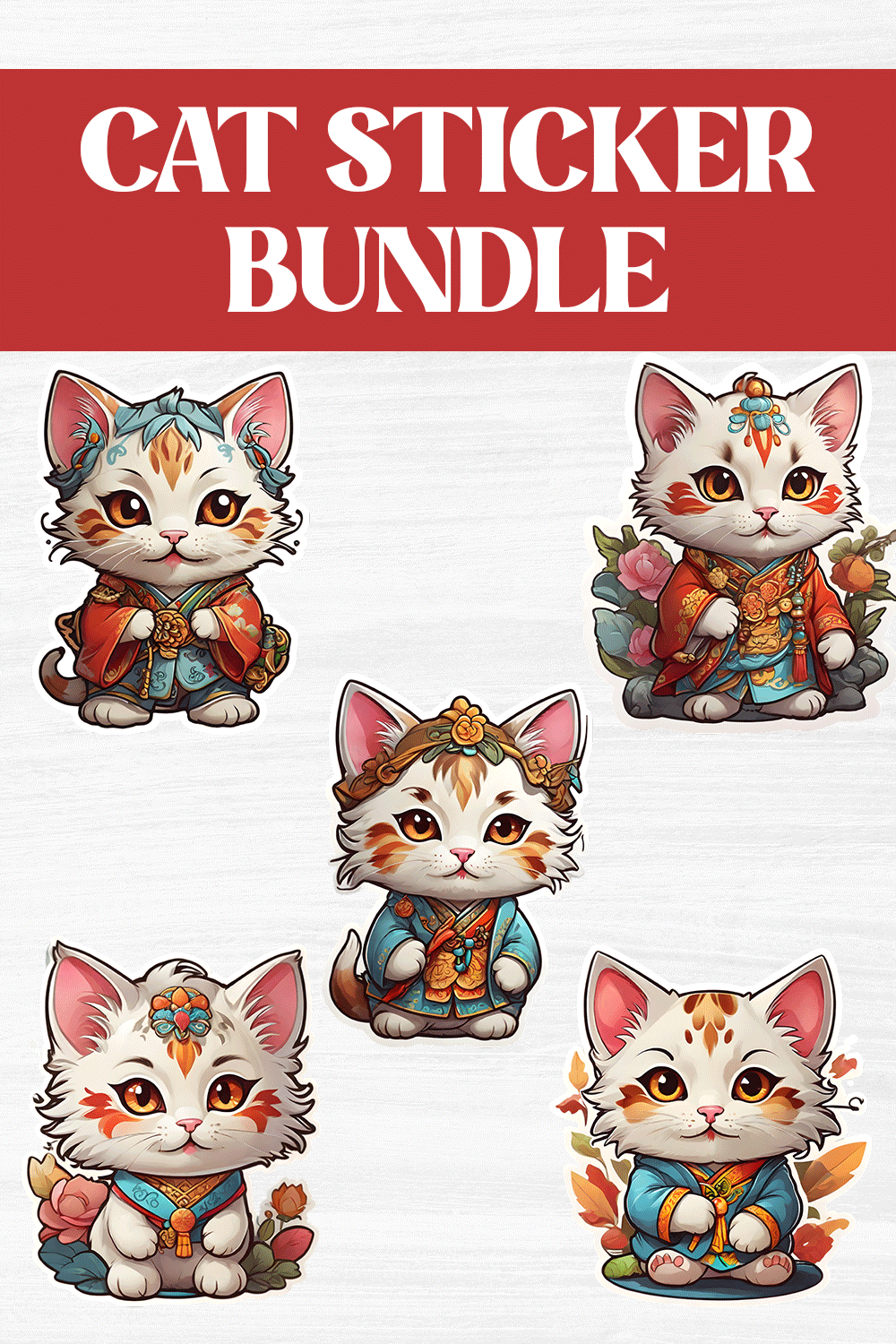 Cute Chinese Cultural Cat Stickers PNG’s pinterest preview image.