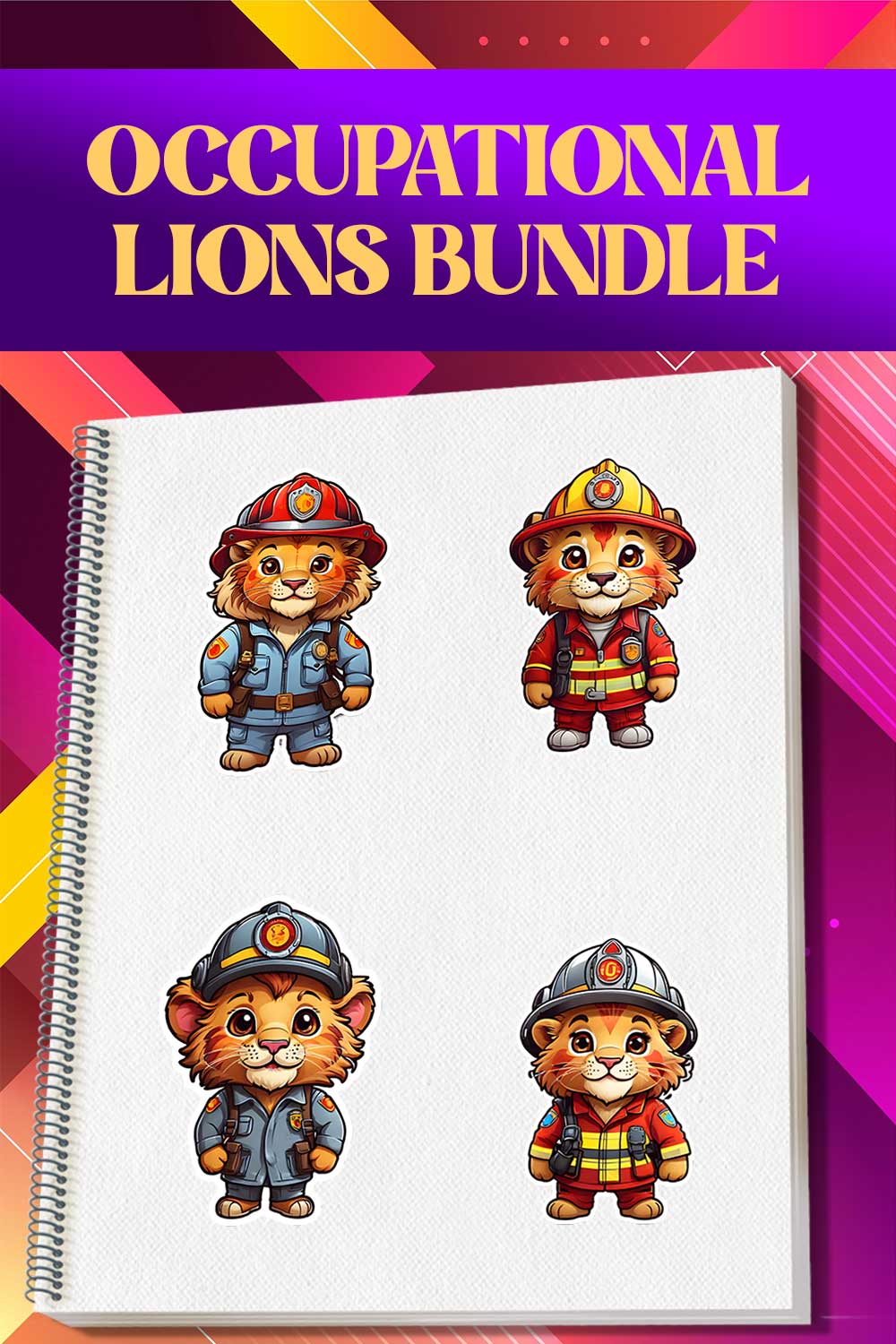Cute Fire Department Lion Stickers PNG’s pinterest preview image.