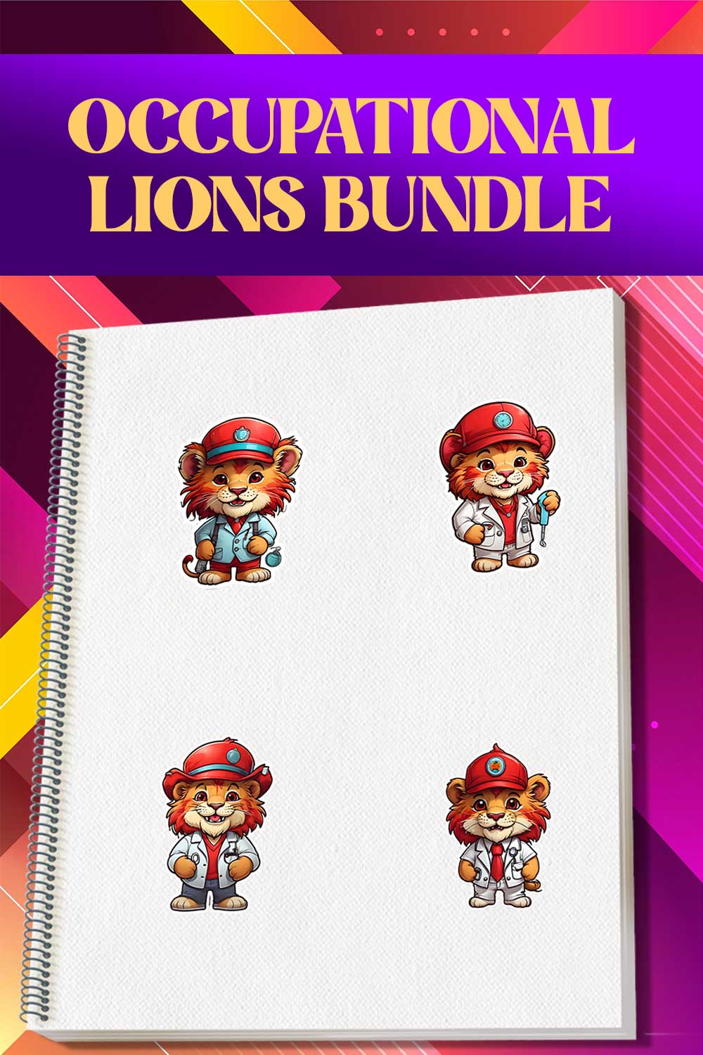 Cute Dentist Lion Stickers PNG’s pinterest preview image.