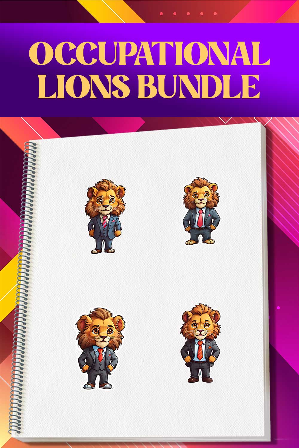 Cute Business Tycoon Lion Stickers PNG’s pinterest preview image.