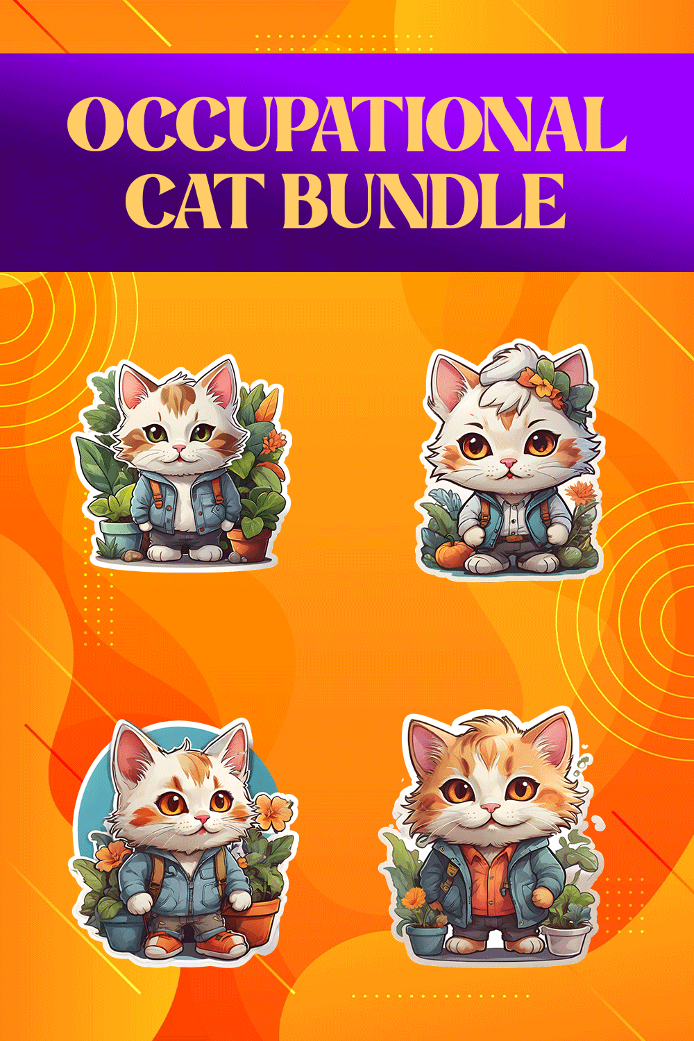 Cute Gardner Cat Stickers PNG’s pinterest preview image.