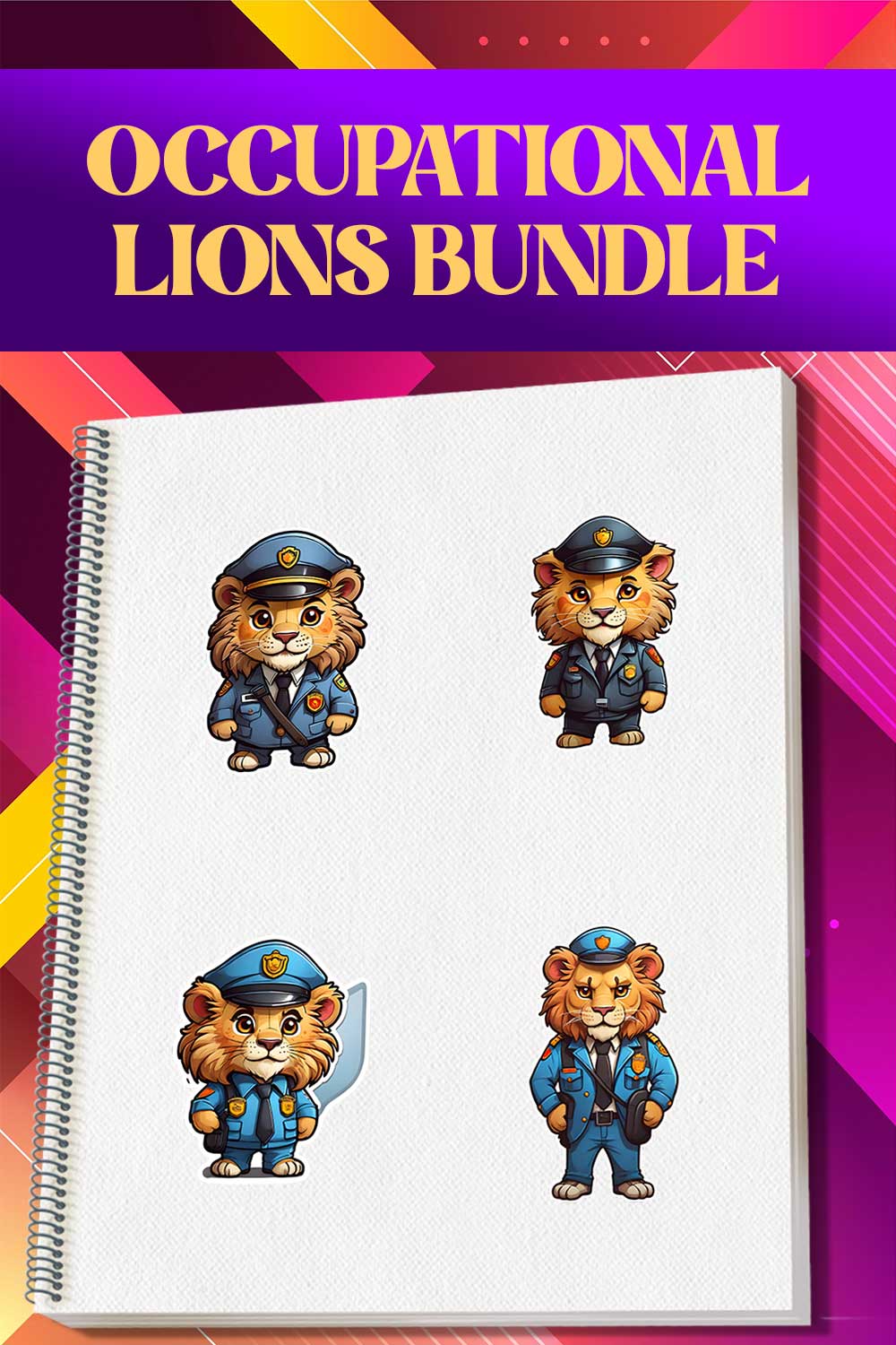 Cute Security Lion Stickers PNG’s pinterest preview image.