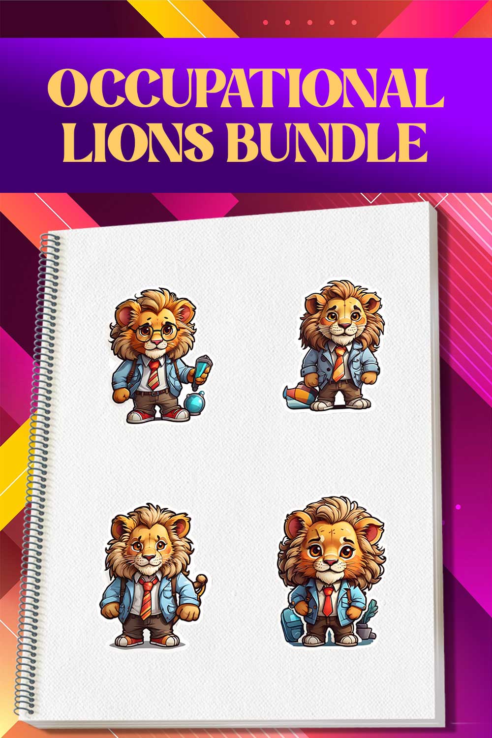 Cute Army Lion Stickers PNG’s pinterest preview image.