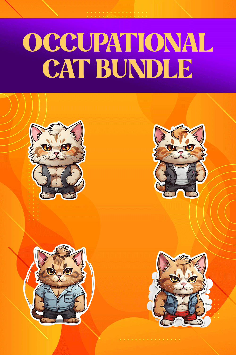 Cute Body Builder Cat Stickers PNG’s pinterest preview image.