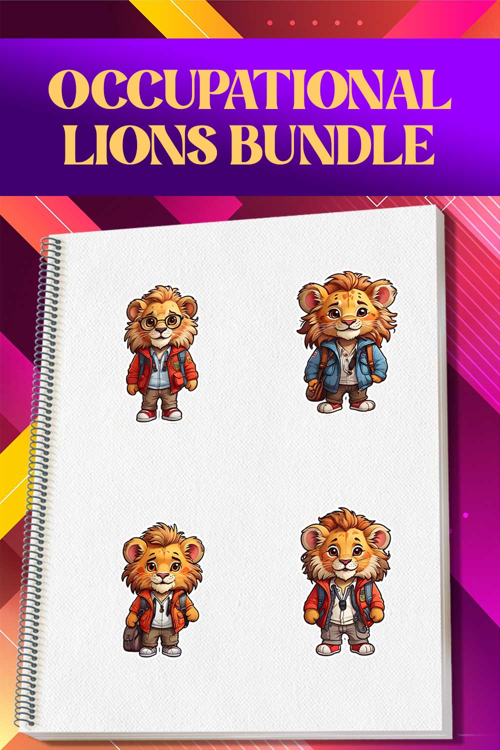 Cute Tourist Lion Stickers PNG’s pinterest preview image.