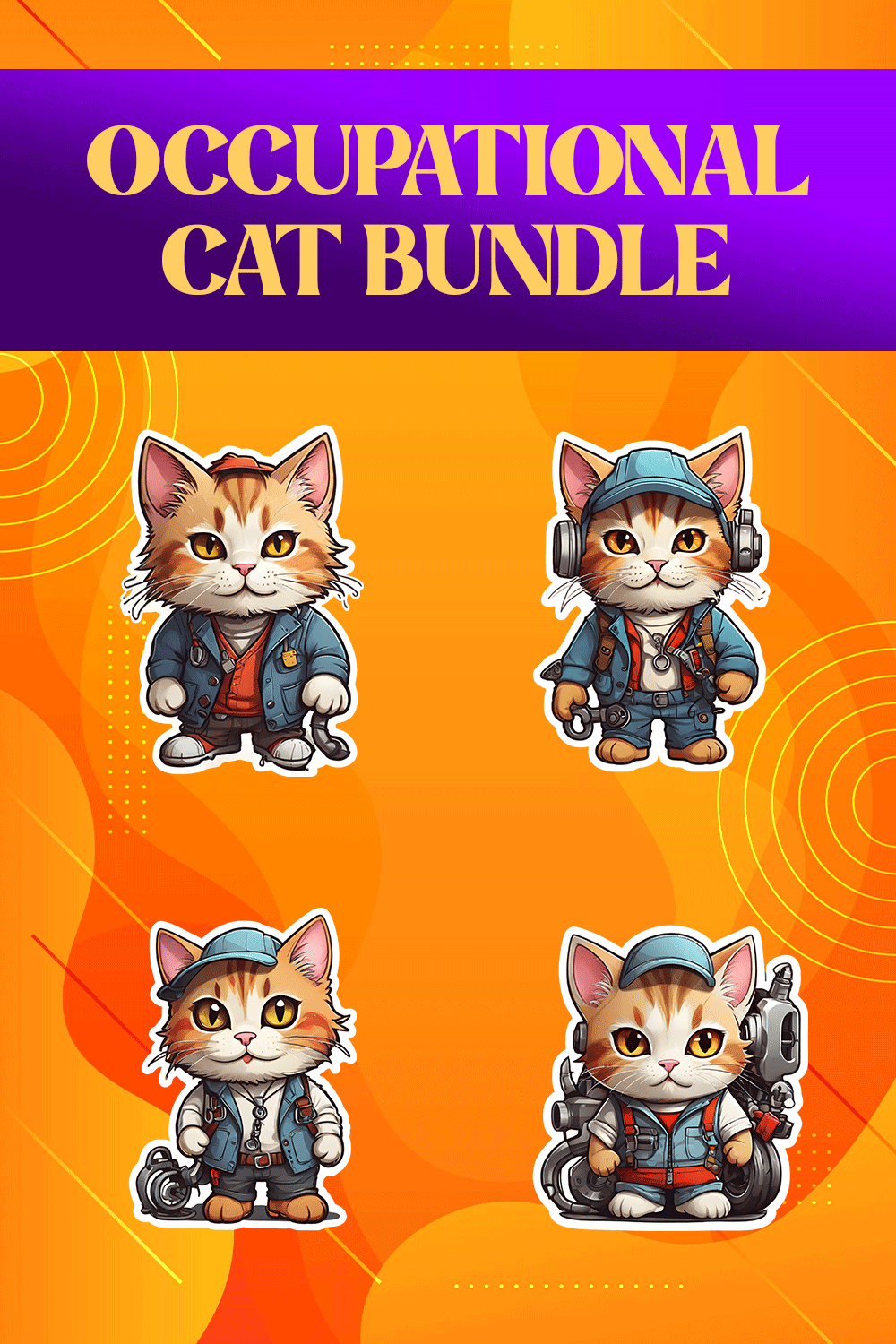 Cute Mechanic Cat Stickers PNG’s pinterest preview image.