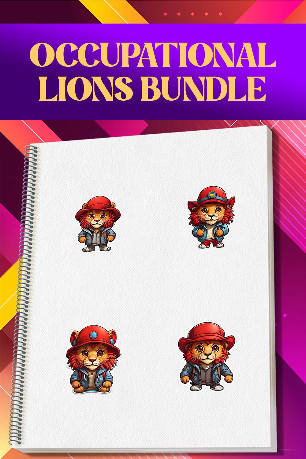 Cute Hicking Lion Stickers PNG’s pinterest preview image.