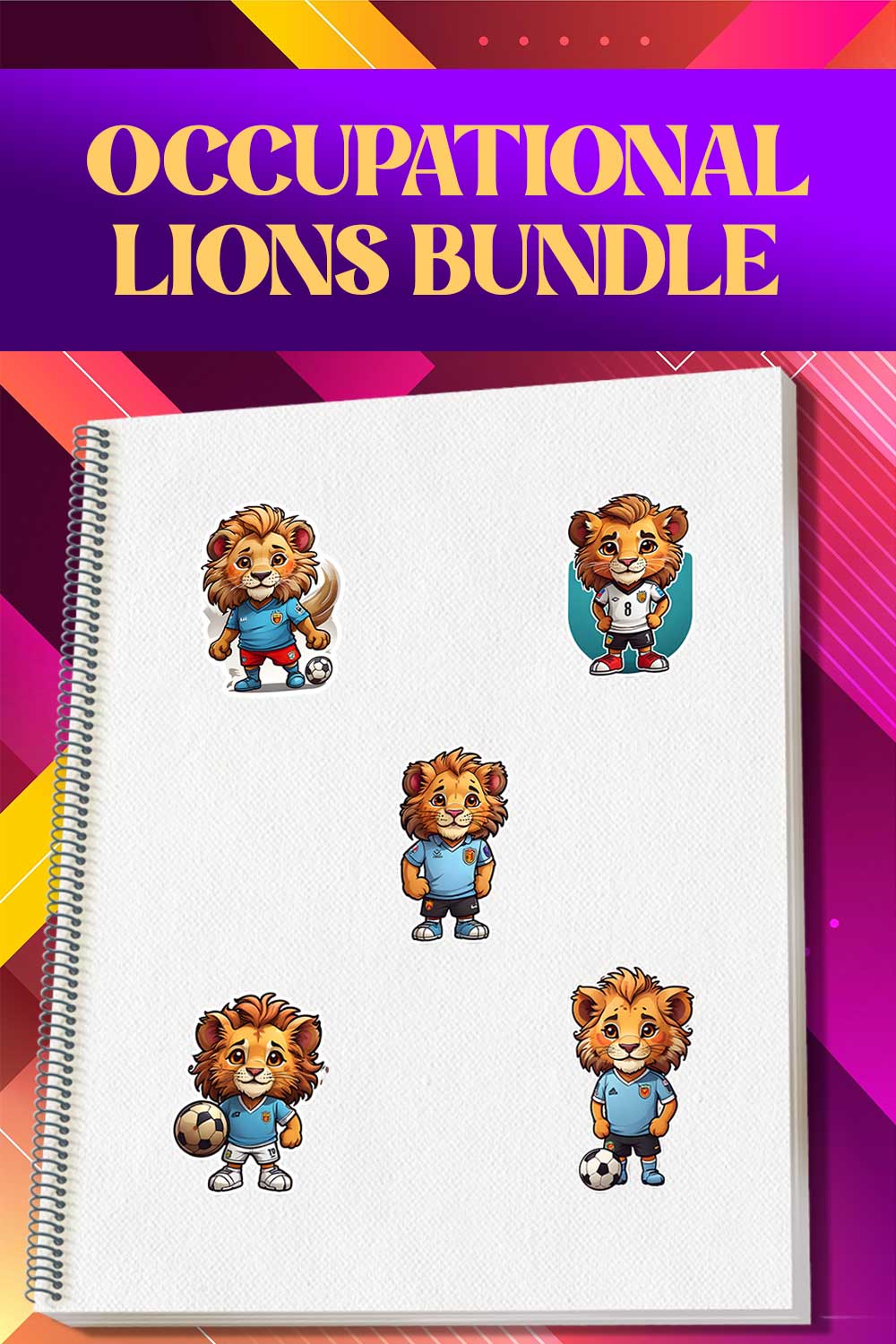 Cute Footballer Lion Stickers PNG’s pinterest preview image.