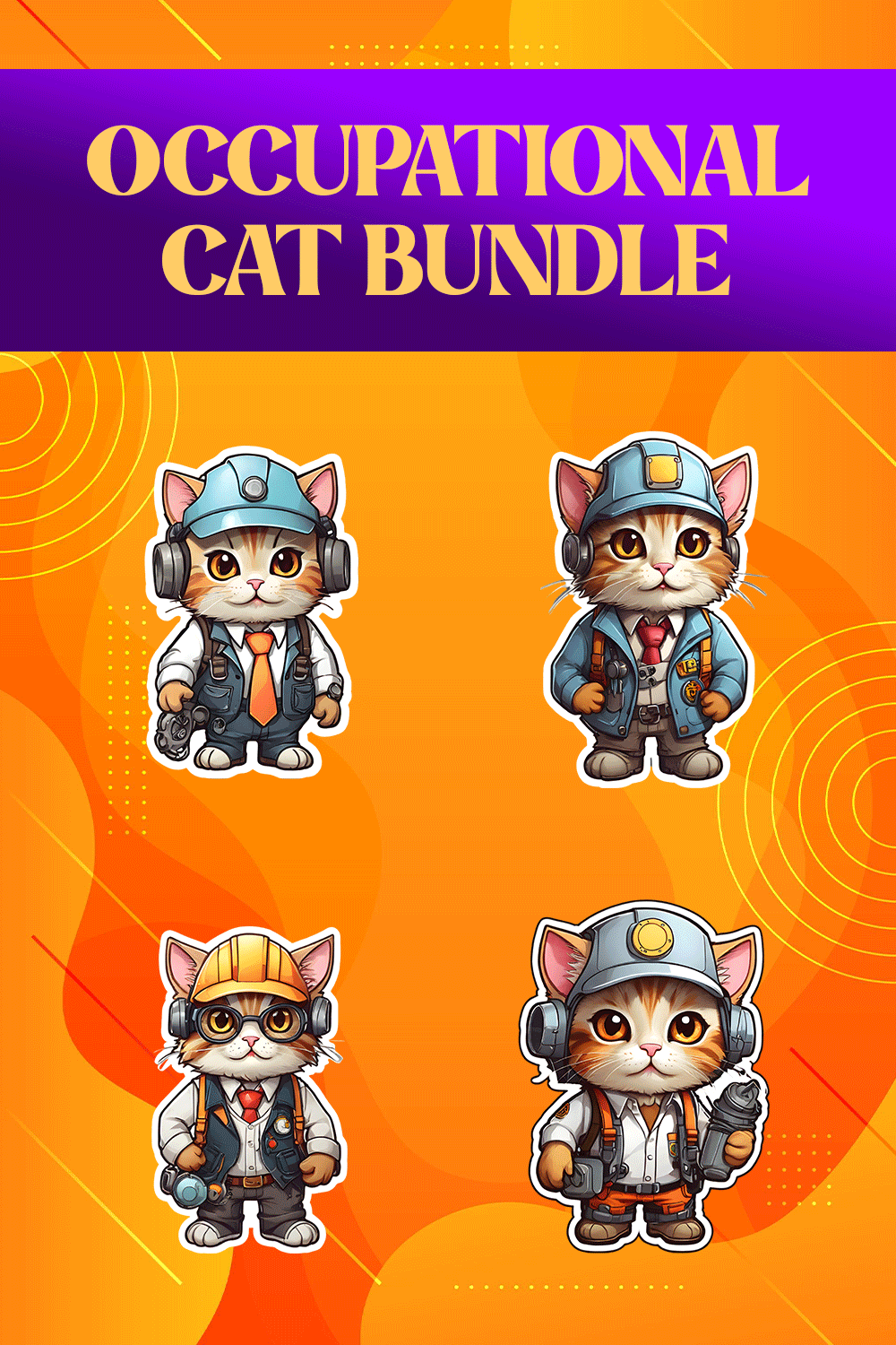 Cute Engineer Cat Stickers PNG’s pinterest preview image.