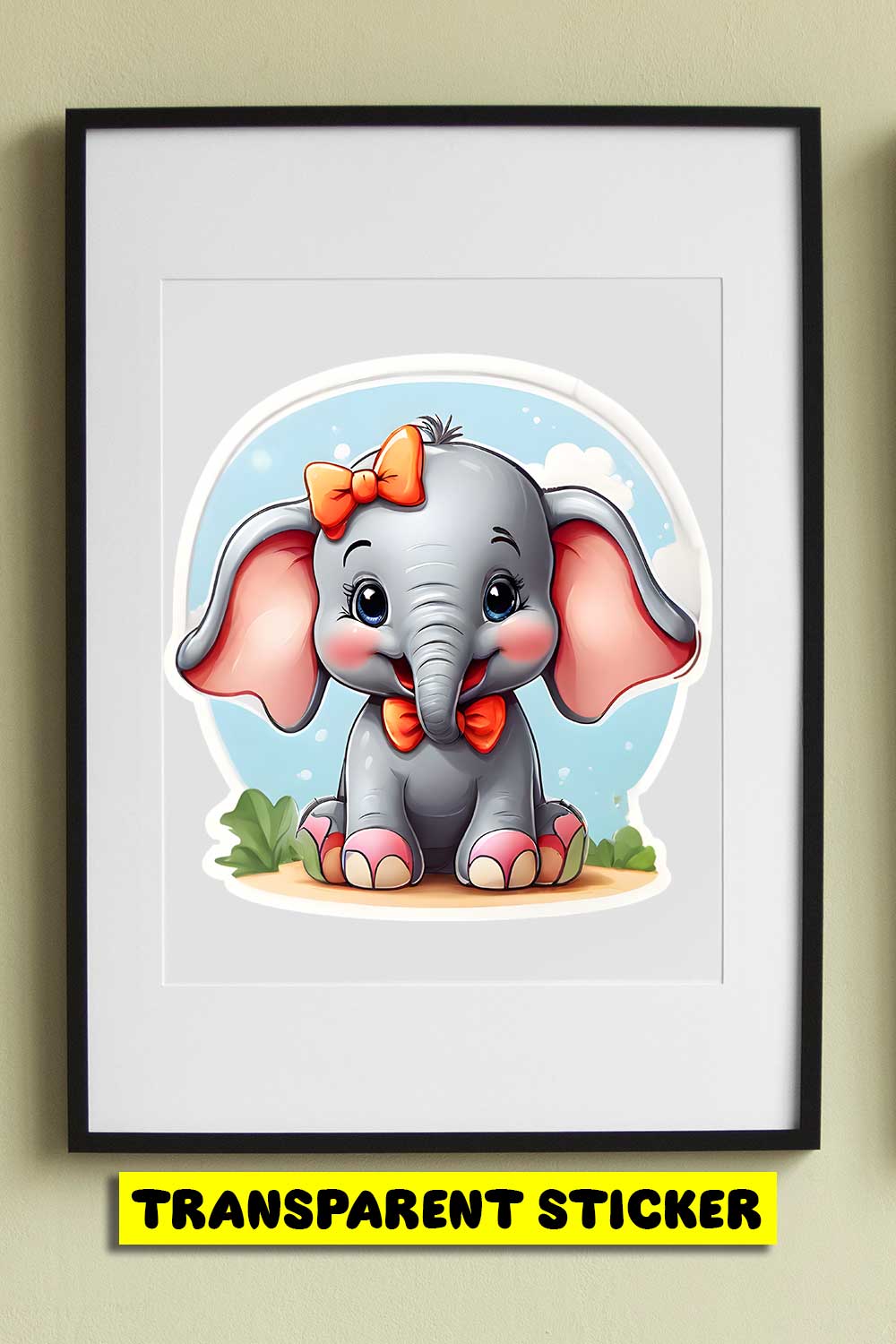 Cute Elephant Illustrational Sticker Unique pinterest preview image.