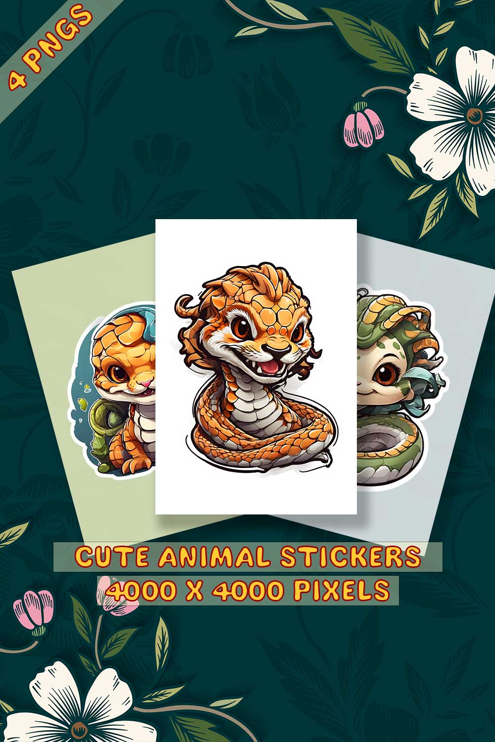 Cute Viper Snake Sticker 3 PNG's pinterest preview image.