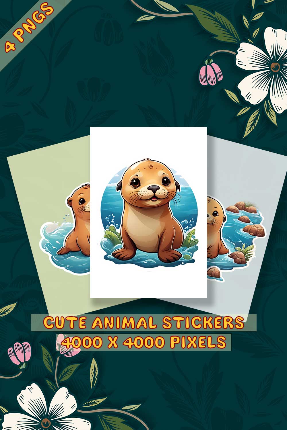 Cute Sea Lion Sticker 3 PNG's pinterest preview image.