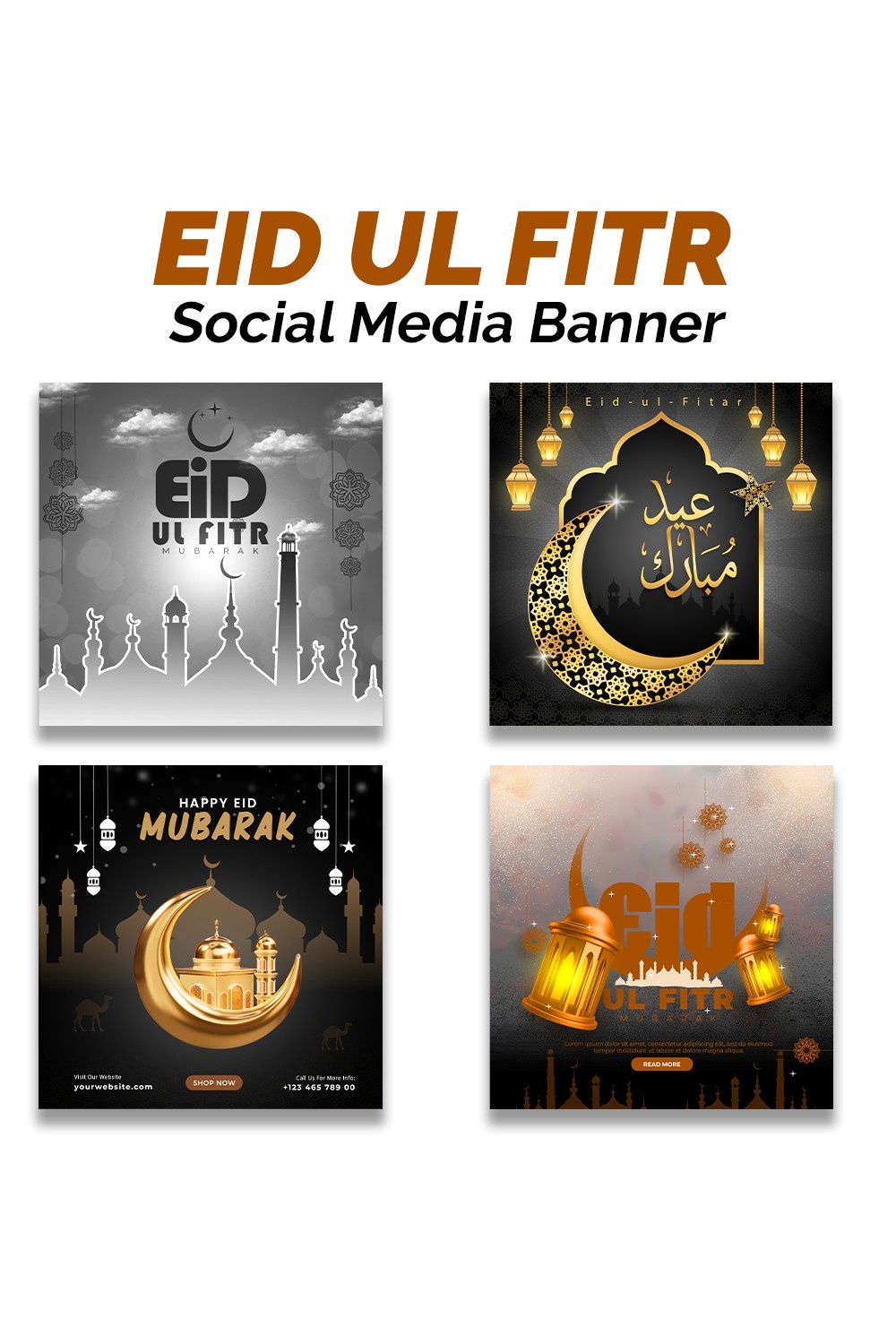 Creative Eid Mubarak And Eid-ul-fitr Islamic Festival Social Media Banner Or Post Template Bundle pinterest preview image.
