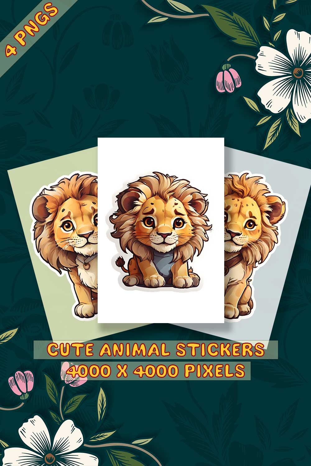 Cute Lion Sticker 3 PNG's pinterest preview image.