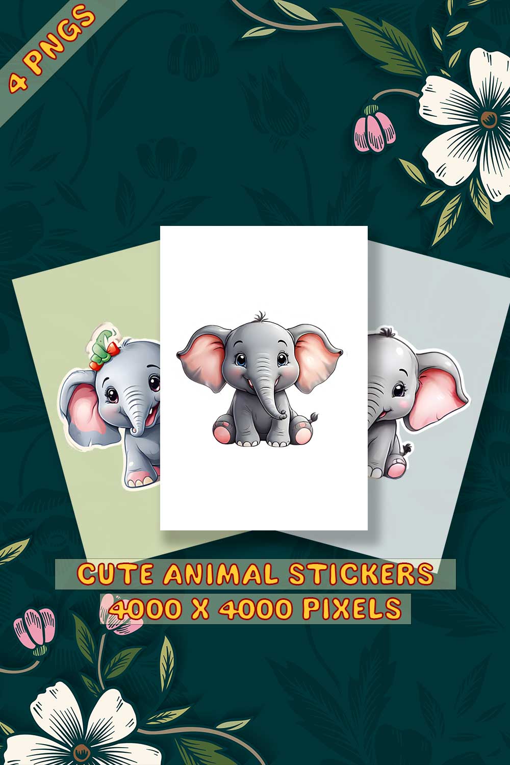 Cute Elephant Sticker 3 PNG's pinterest preview image.