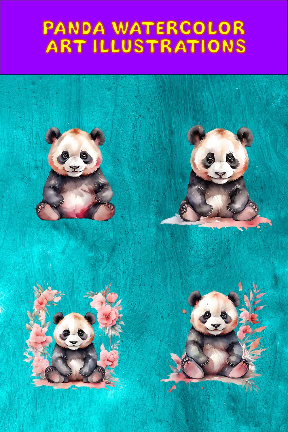 Panda Watercolor Art 4 Transparent PNG Illustrations pinterest preview image.