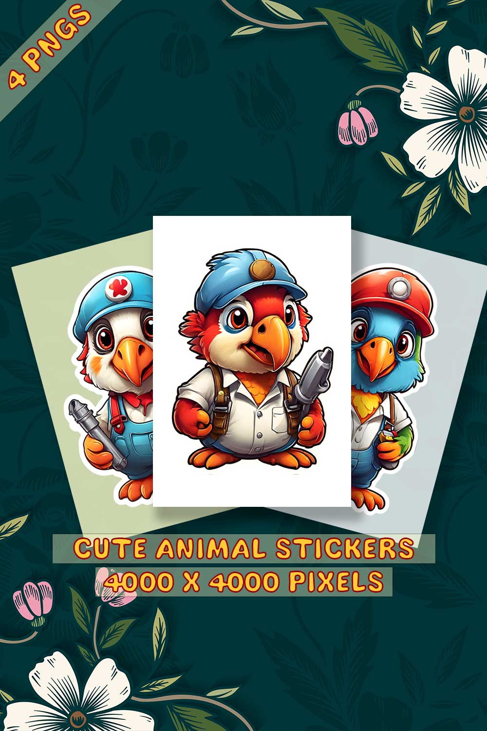 Cute Parrot Sticker 4 PNG's pinterest preview image.