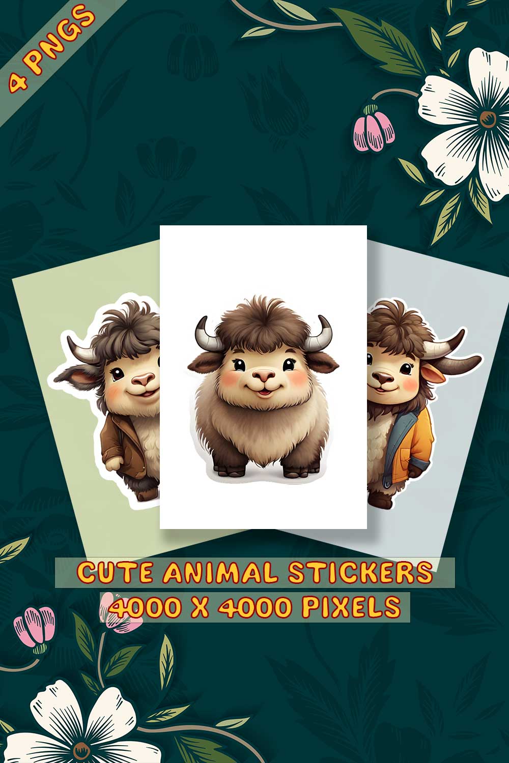 Cute Yak Sticker 3 PNG's pinterest preview image.