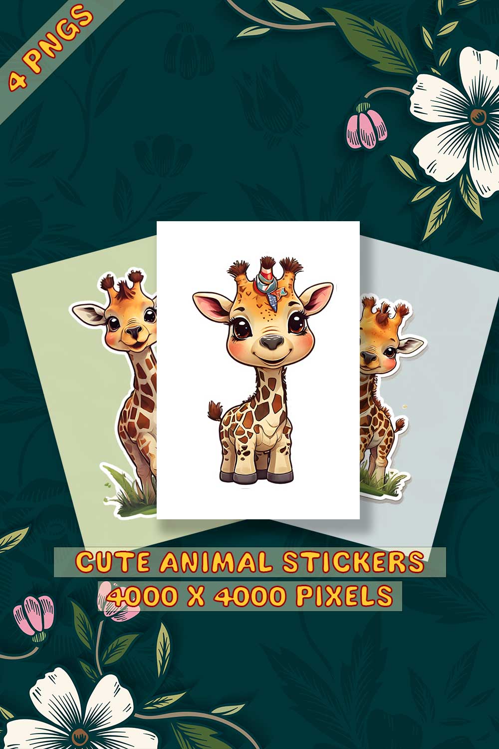 Cute Giraffe Sticker 5 PNG's pinterest preview image.