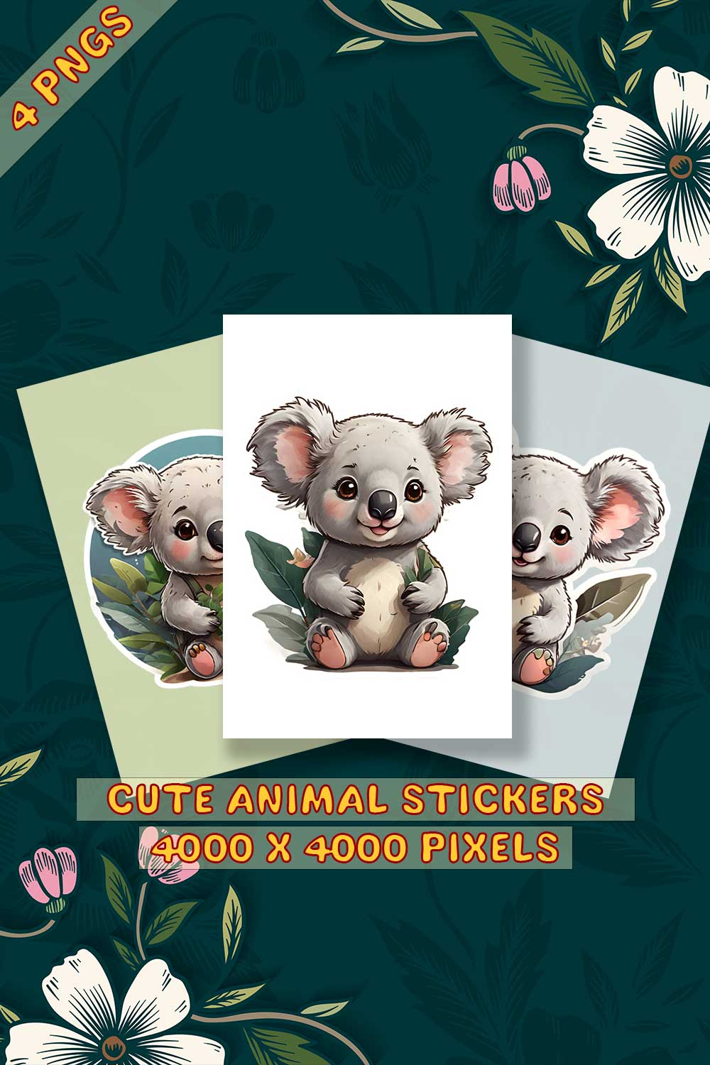 Cute Koala Sticker 3 PNG's pinterest preview image.