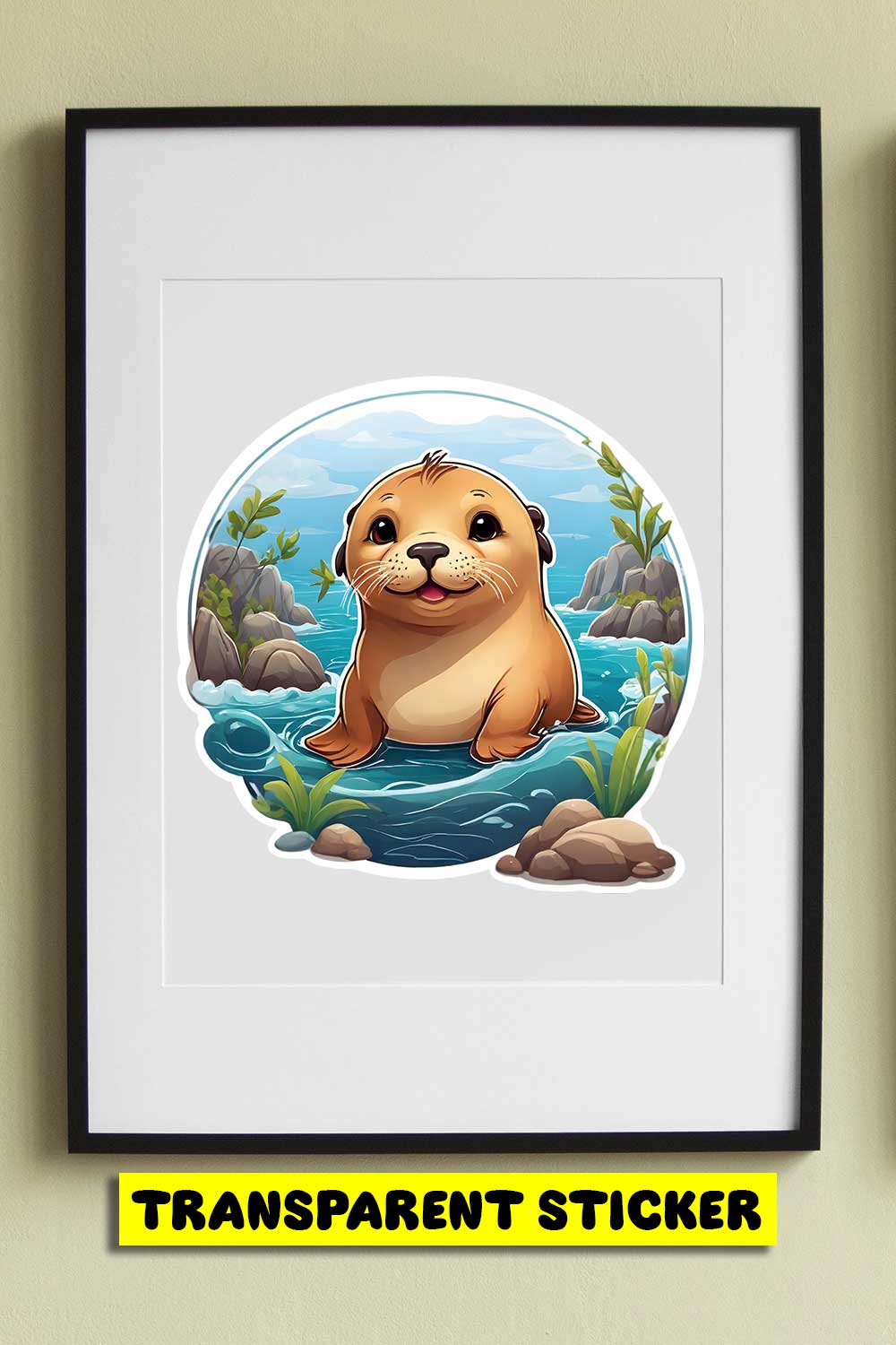 Cute Sea Lion Illustrational Sticker Unique pinterest preview image.