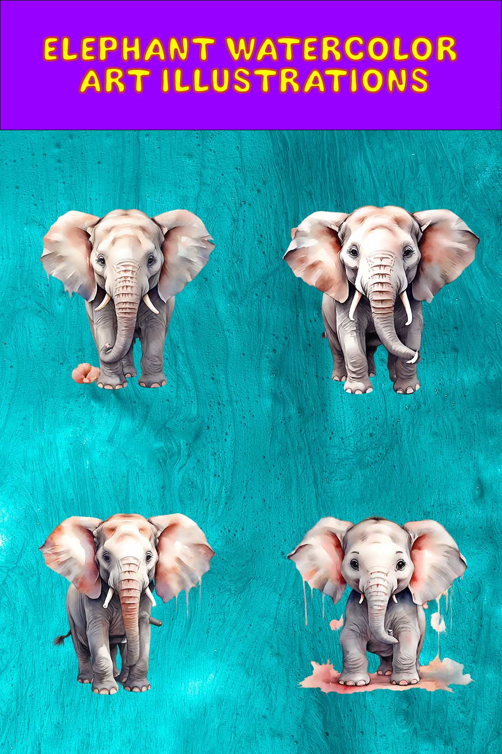 Elephant Watercolor Art 4 Transparent PNG Illustrations pinterest preview image.