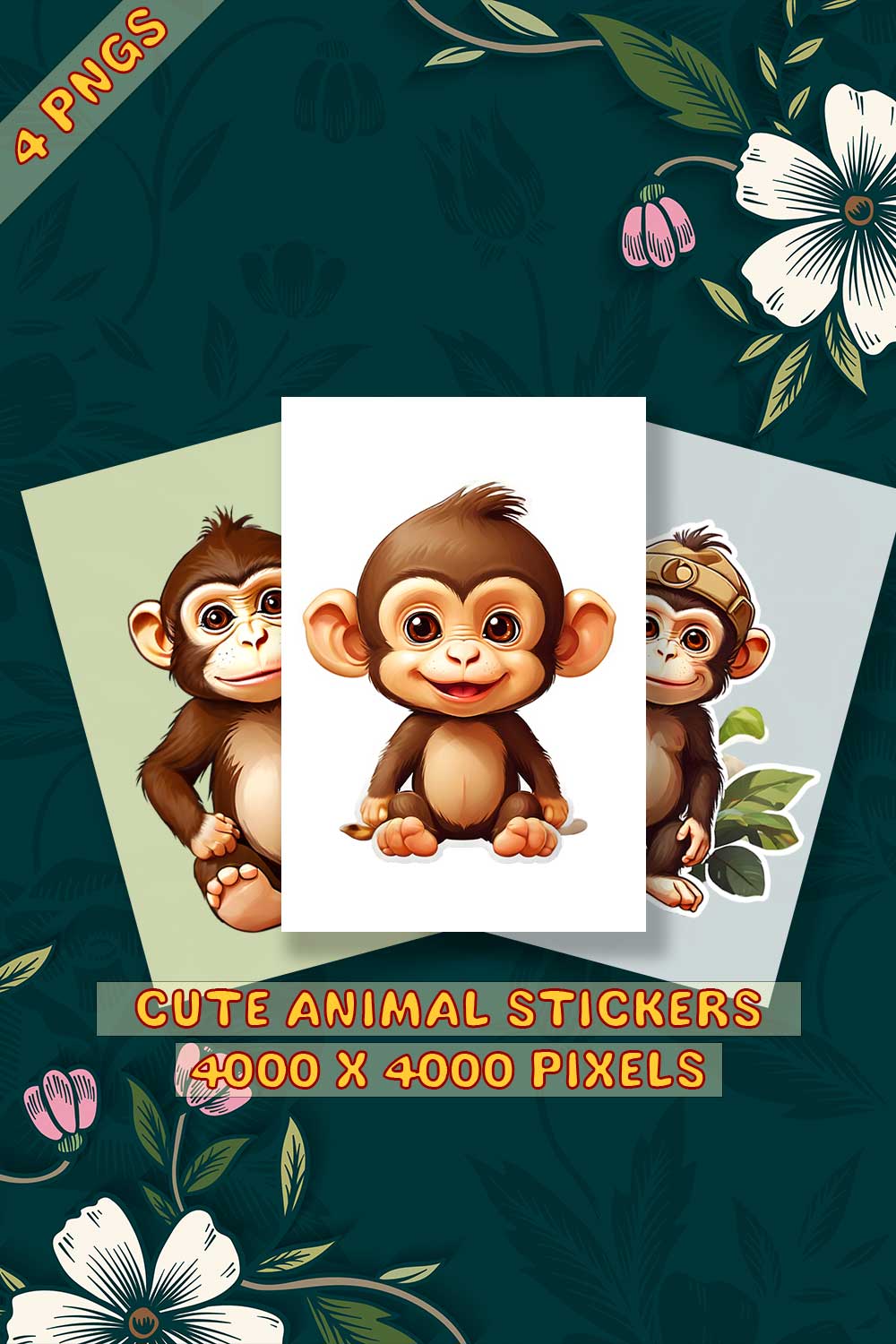 Cute Monkey Sticker 3 PNG's pinterest preview image.