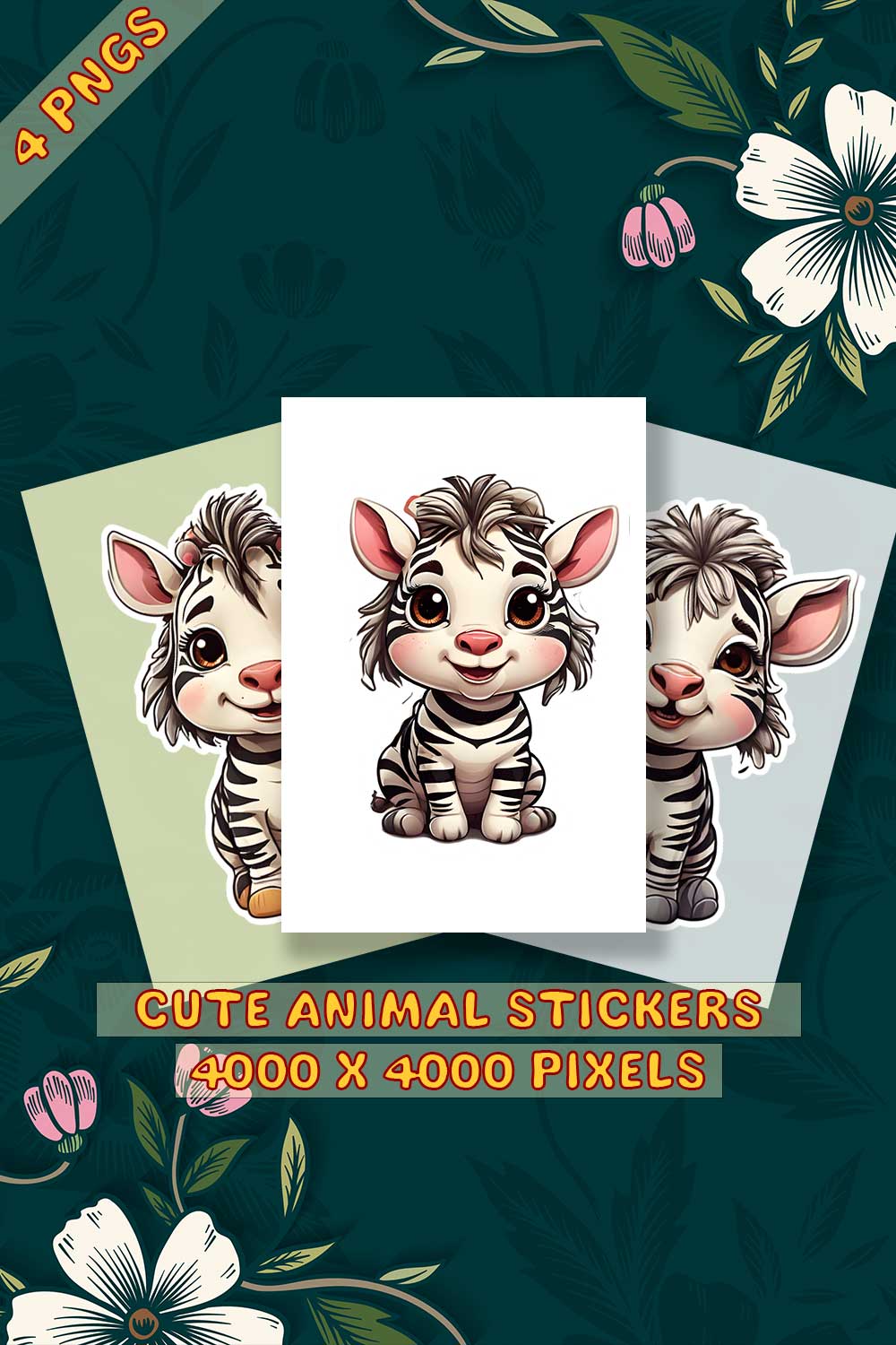 Cute Zebra Sticker 4 PNG's pinterest preview image.