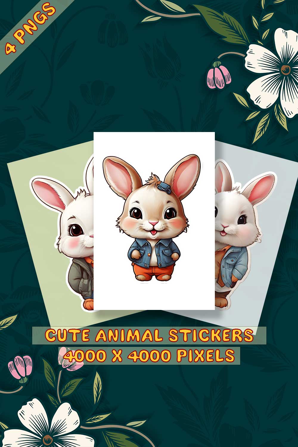 Cute Rabbit Sticker 3 PNG's pinterest preview image.