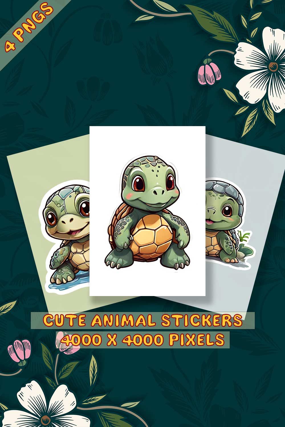 Cute Turtle Sticker 3 PNG's pinterest preview image.