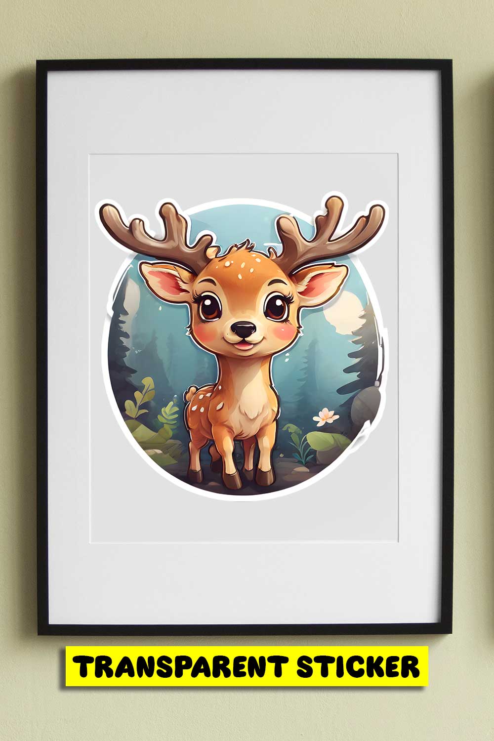 Cute Deer Illustrational Sticker Unique pinterest preview image.