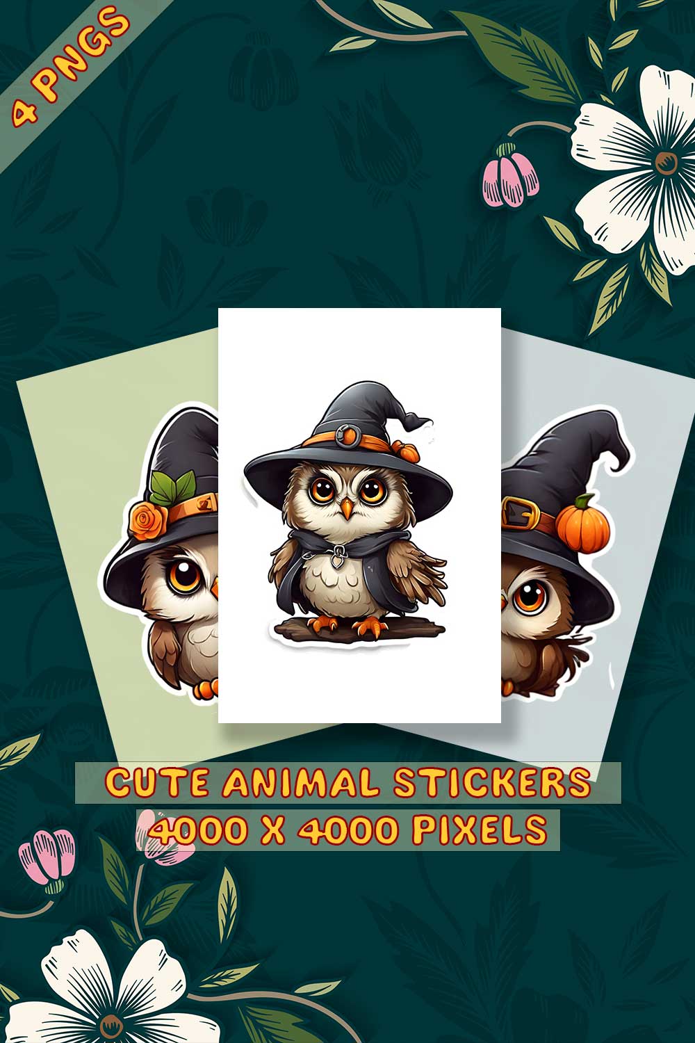 Cute Owl Sticker 3 PNG's pinterest preview image.