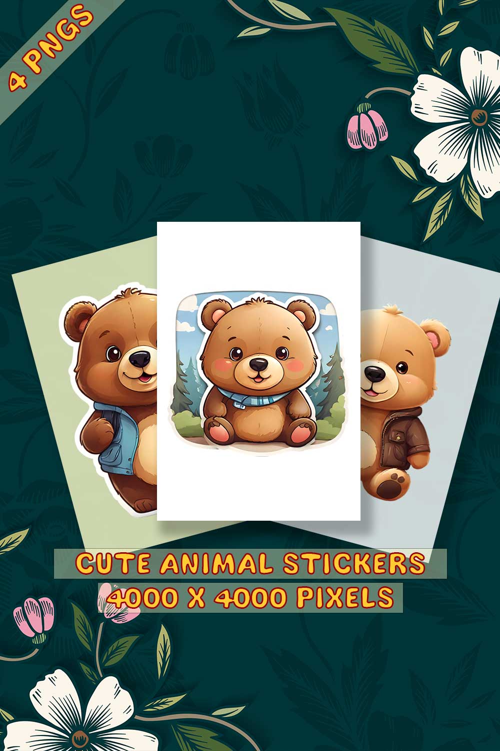 Cute Bear Sticker 3 PNG's pinterest preview image.