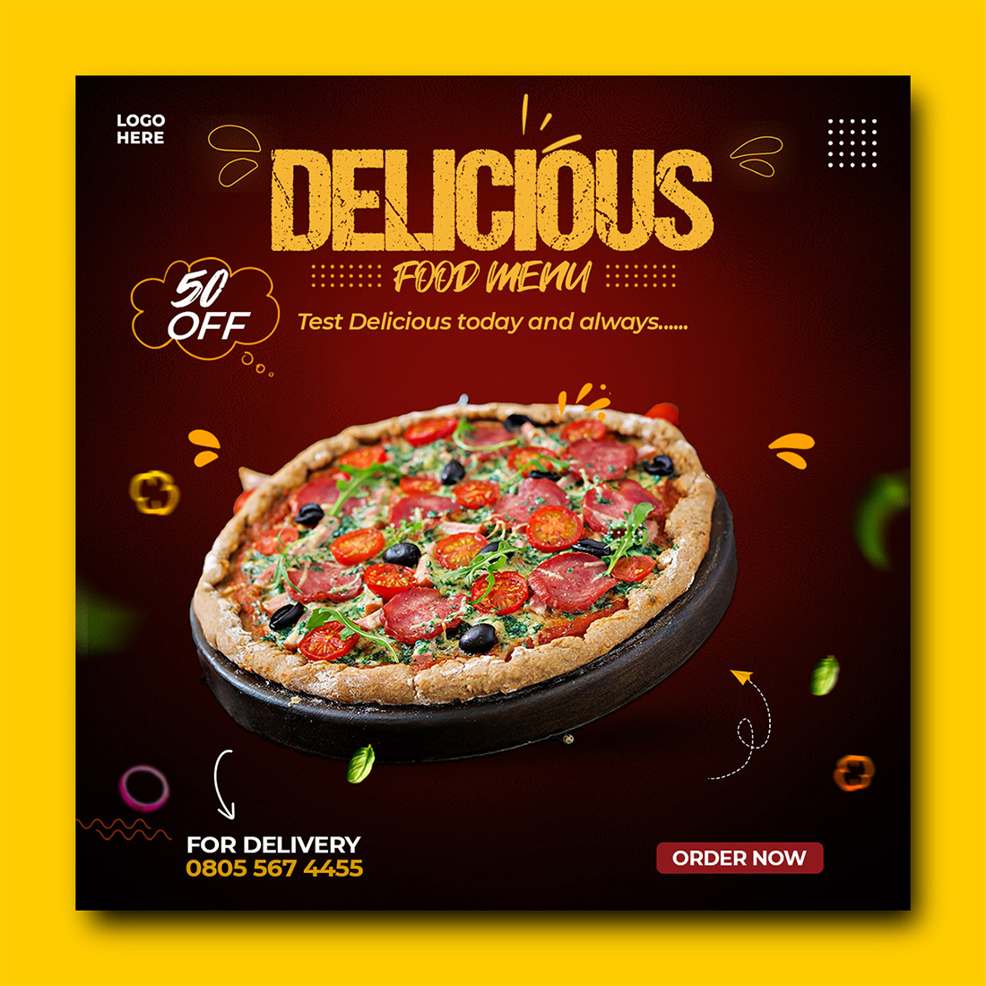 Restaurant Food Flyer Template Design With Pizza preview image.