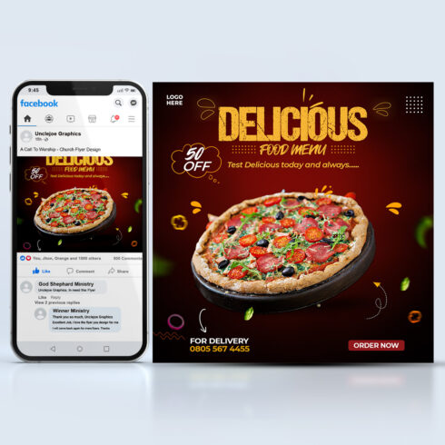 Restaurant Food Flyer Template Design With Pizza cover image.