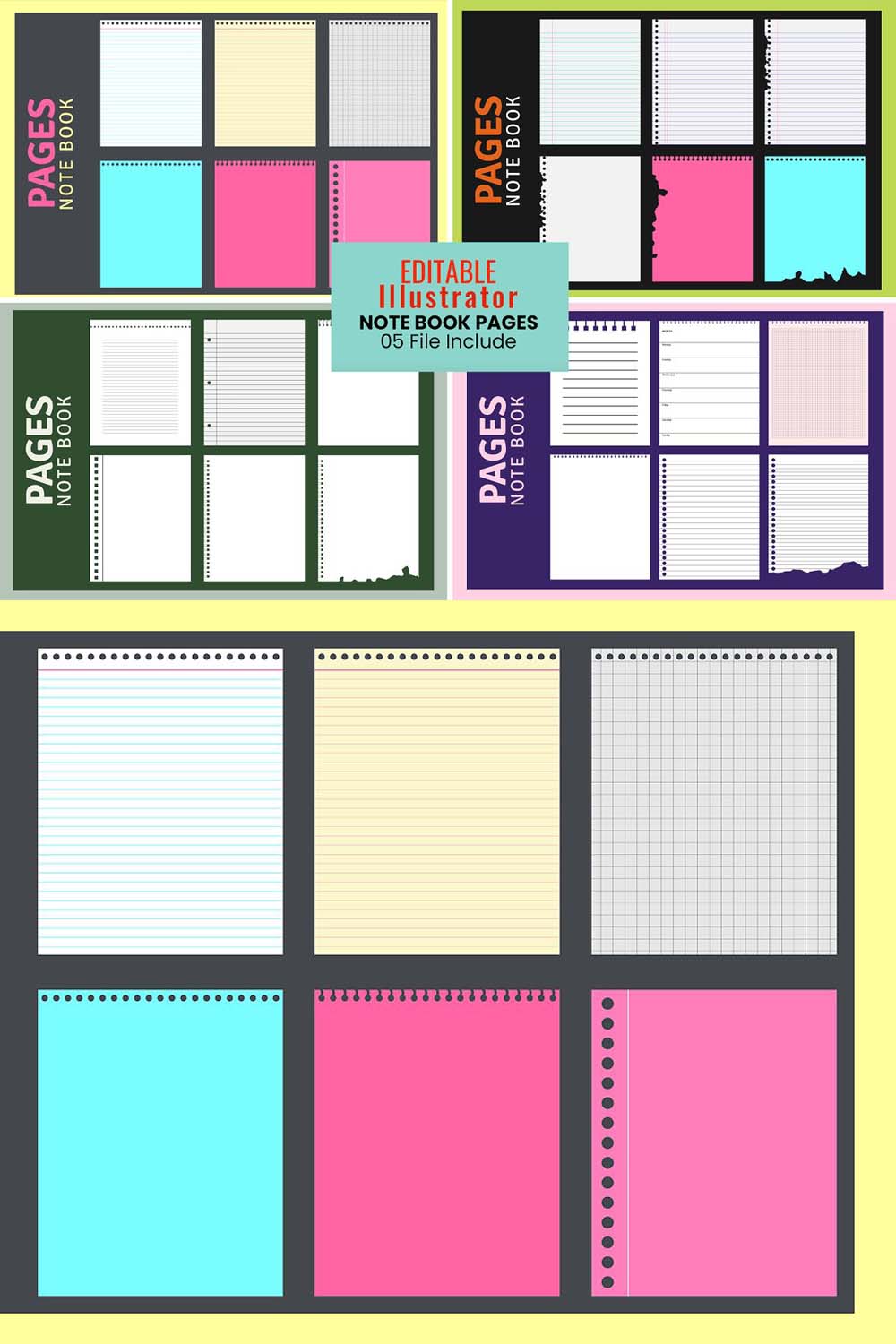 Vector Editable Note Book Design pinterest preview image.