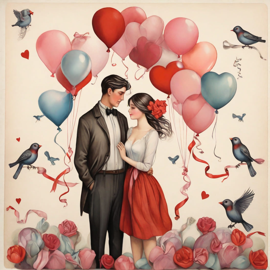 postcard balloons ribbons birds hearts w 1 1 533