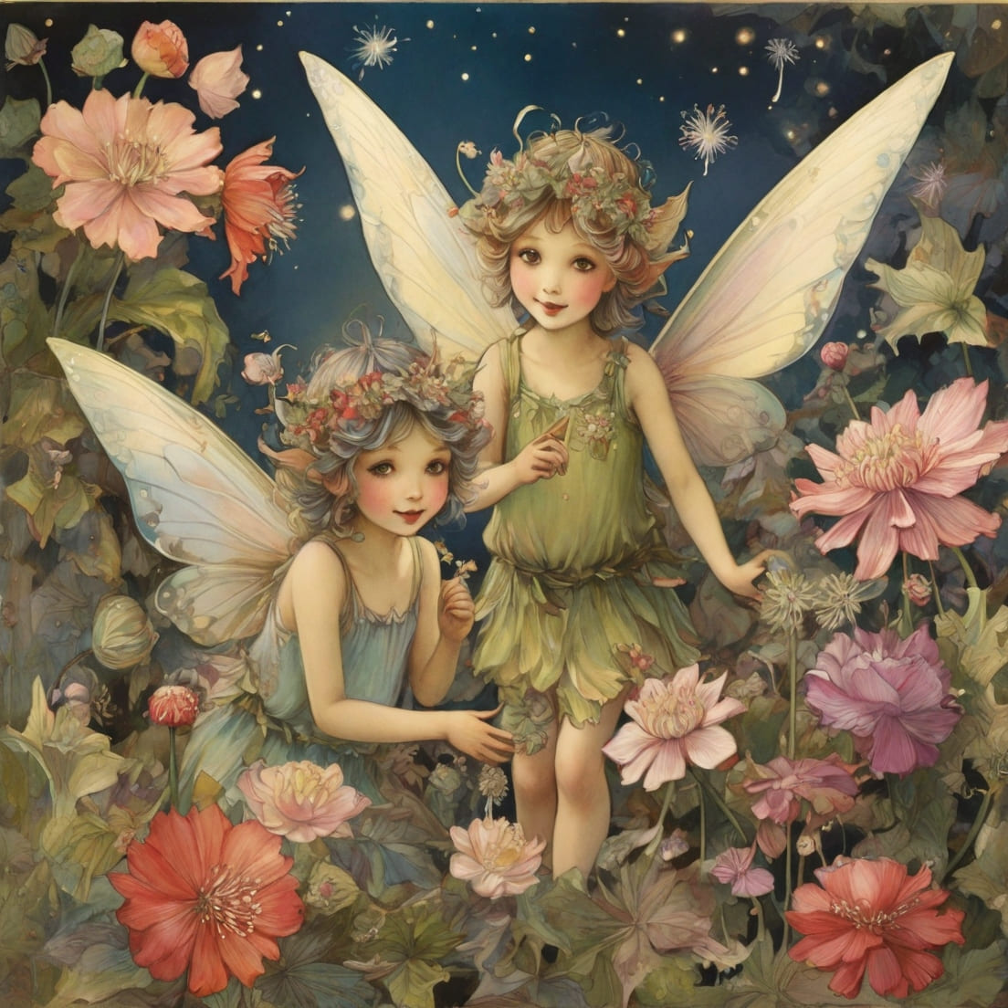 postcard, flower fairies, glitter, holiday preview image.