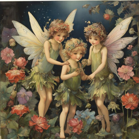 postcard, flower fairies, glitter, holiday cover image.