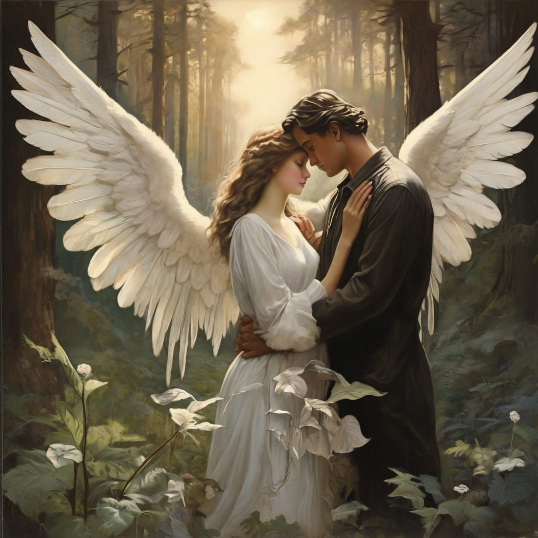 postcard, man, woman, forest, angel, love preview image.