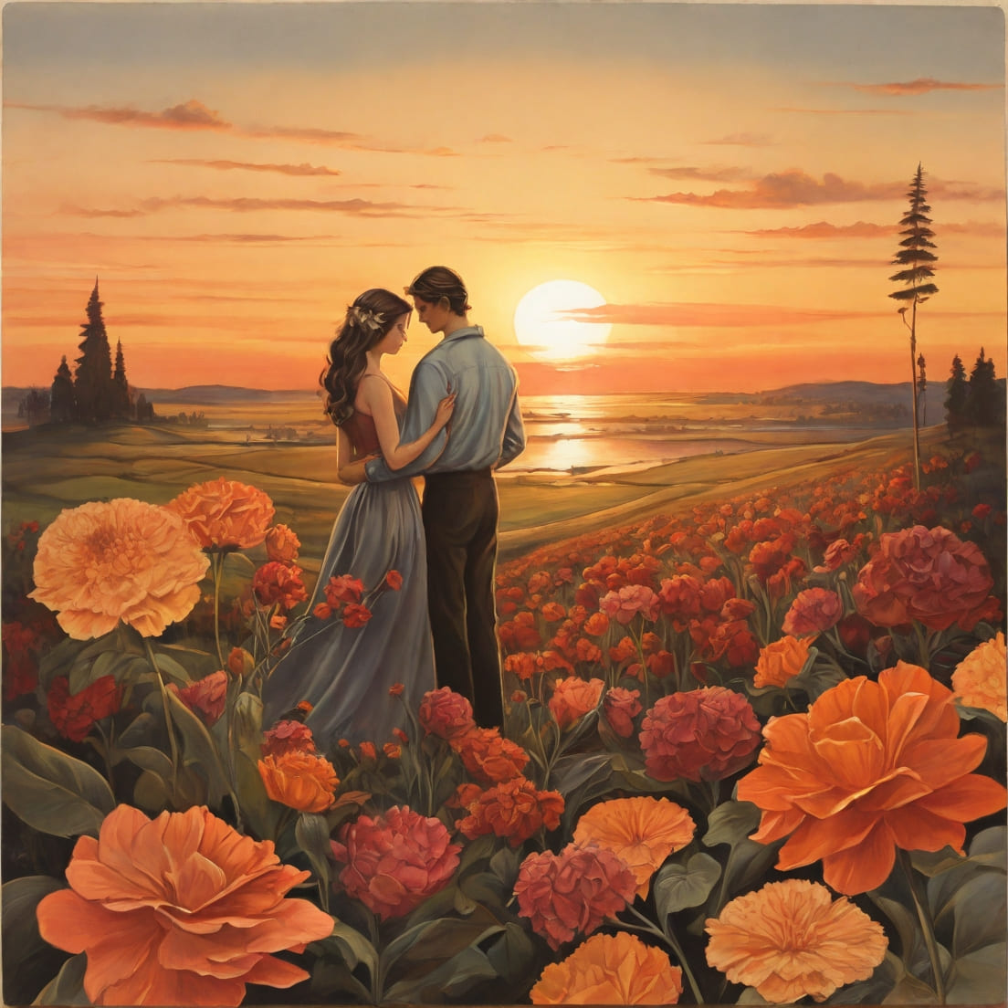 postcard sunset man woman flowers 0 1 318