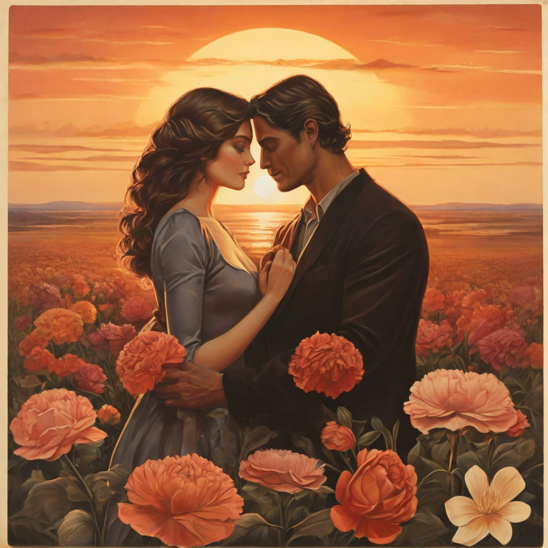 postcard sunset man woman flowers 1 1 125