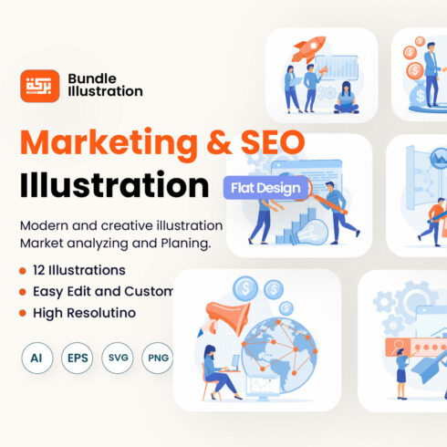 12 Marketing & SEO Strategy Illustrations for Web Applications and Presentations cover image.