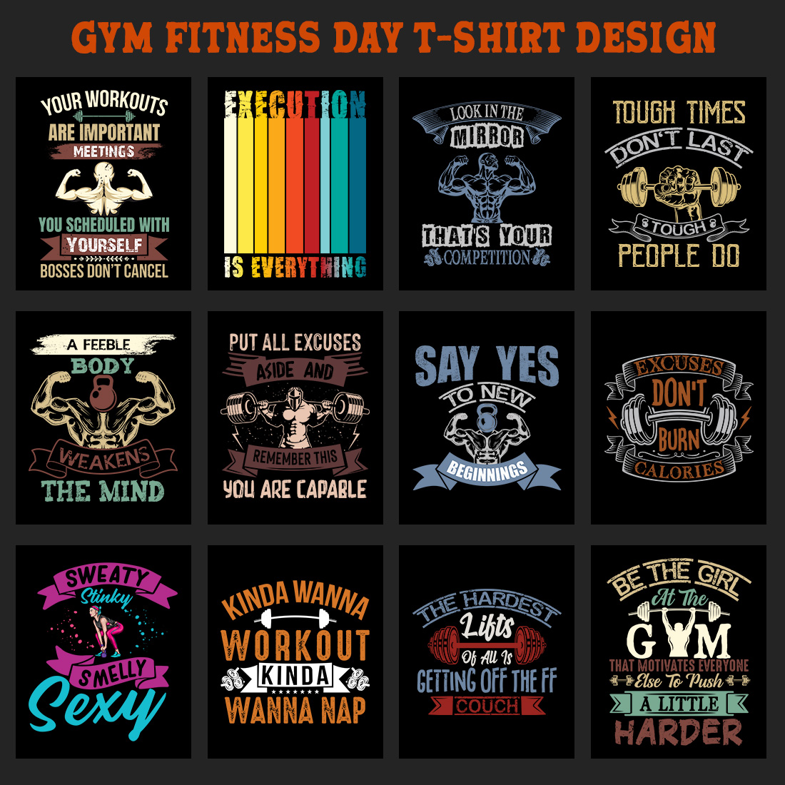 Gym T Shirt Design Bundle V1 preview image.
