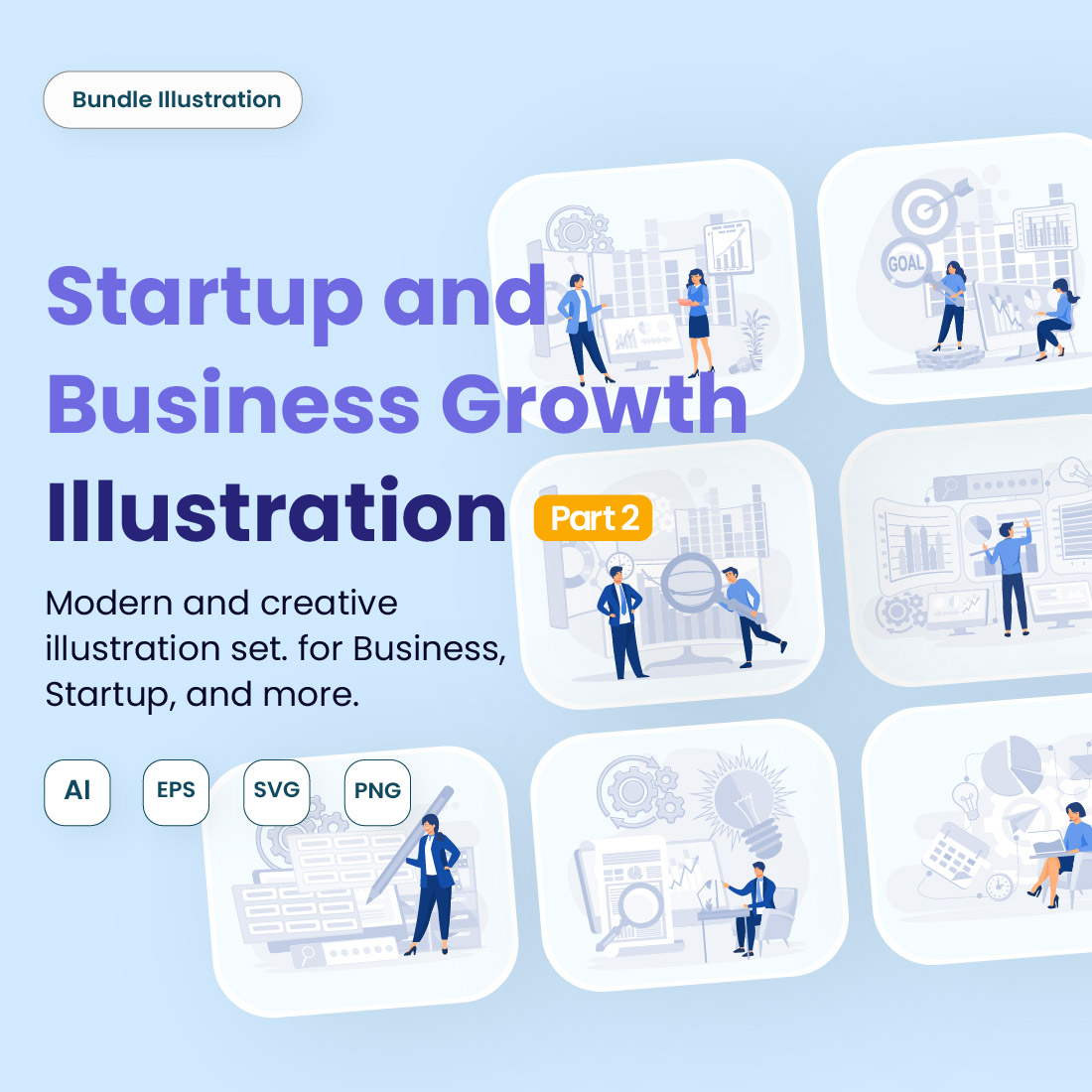 Startup & Business Growth Kit UI Illustrations for Web Apps & Presentations cover image.