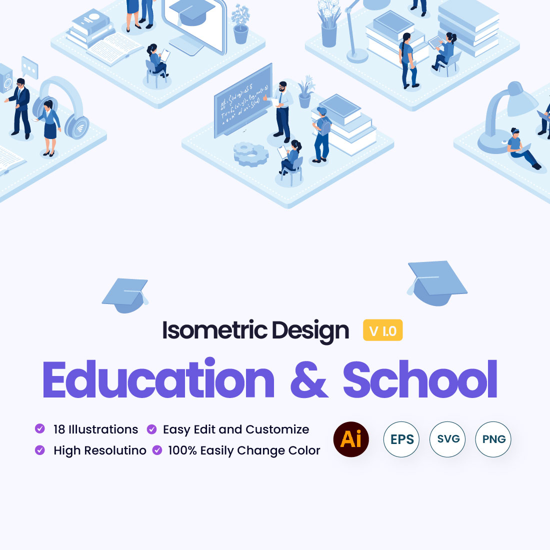 18 Education-Related Illustrations for Presentations, Web, & App cover image.