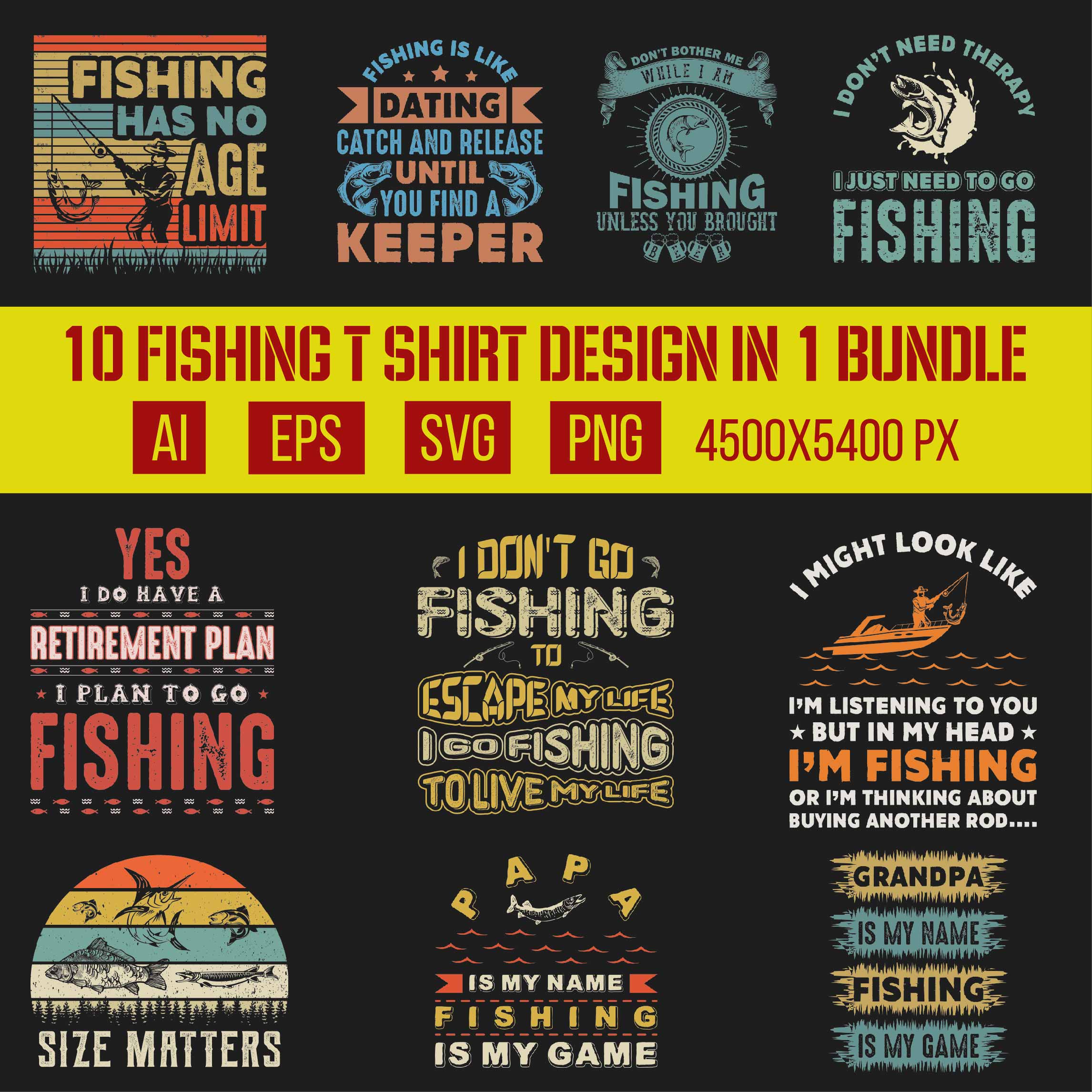 Fishing T shirt Designs Bundle cover image.