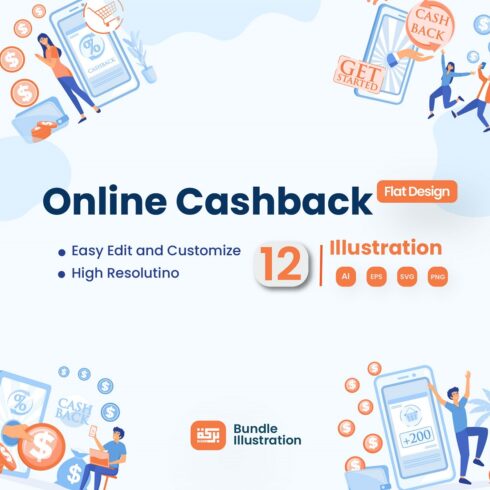 Mobile Cash Back Illustration Design cover image.