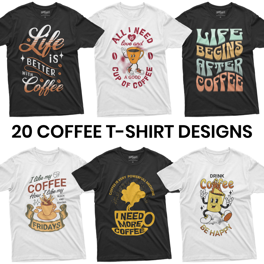 20 Coffee T-Shirt Designs preview image.